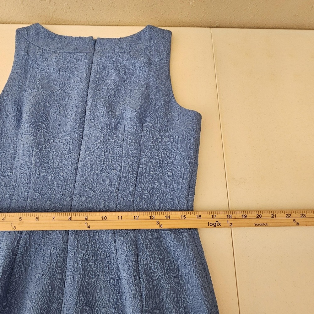 Ann‎ Taylor Dress Womens 8 Blue Sleeveless Jacquard Sheath Elegant Textured - Picture 9 of 11